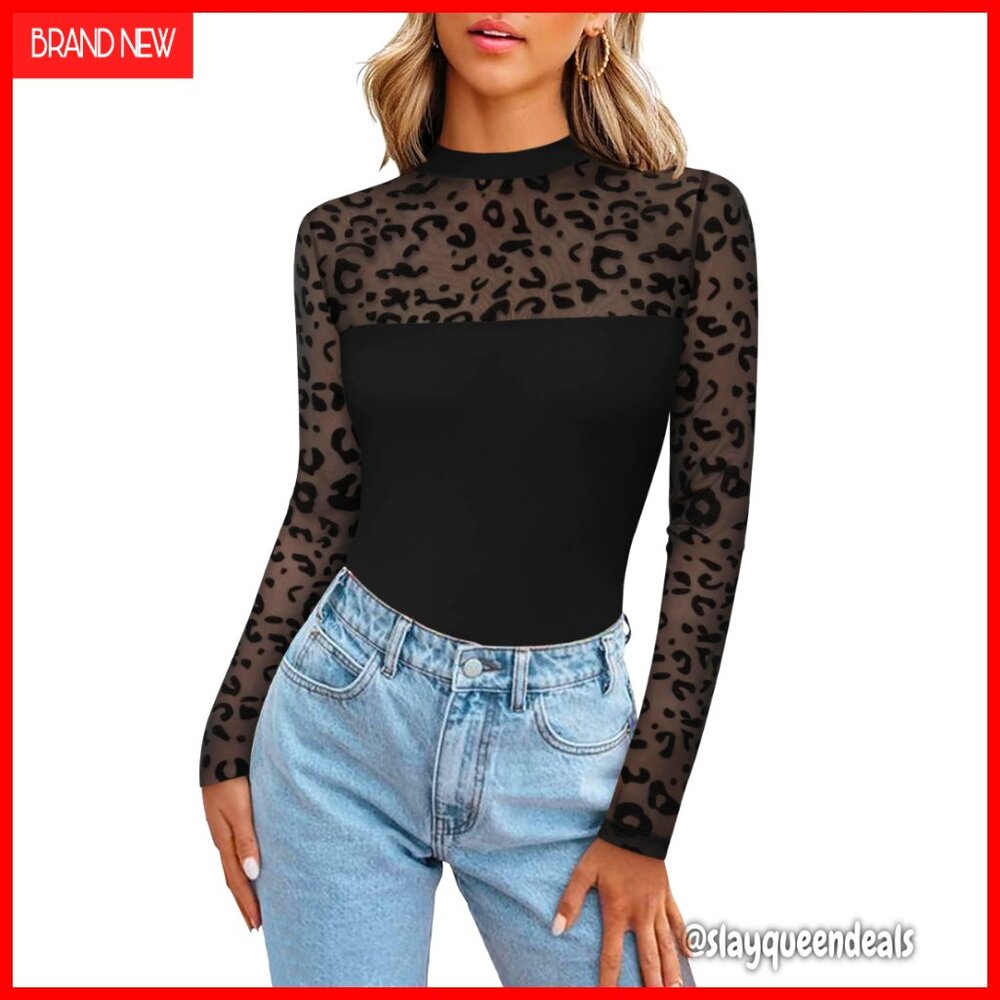 Long Sleeve Lace Mesh Blouse Sheer Crew Neck Sexy Going Out Top